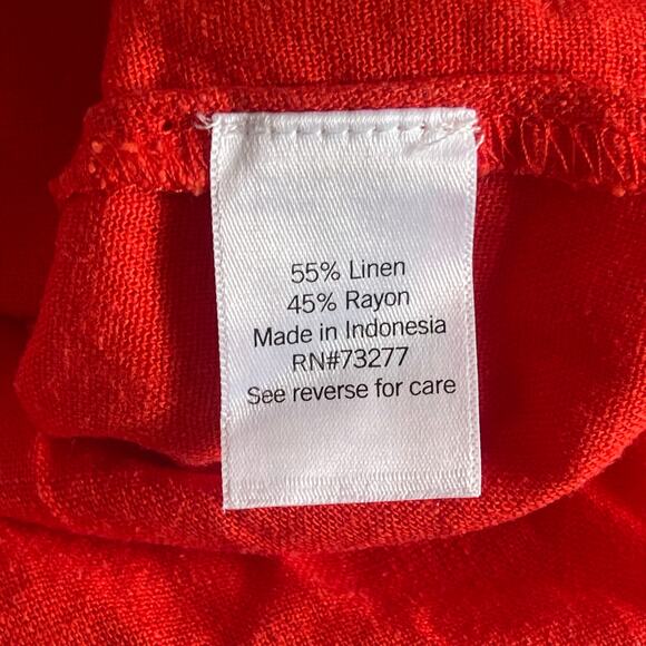 LC Lauren Conrad Blouse Womens Medium Linen Rayon Button Front Red-orange - Picture 7 of 9